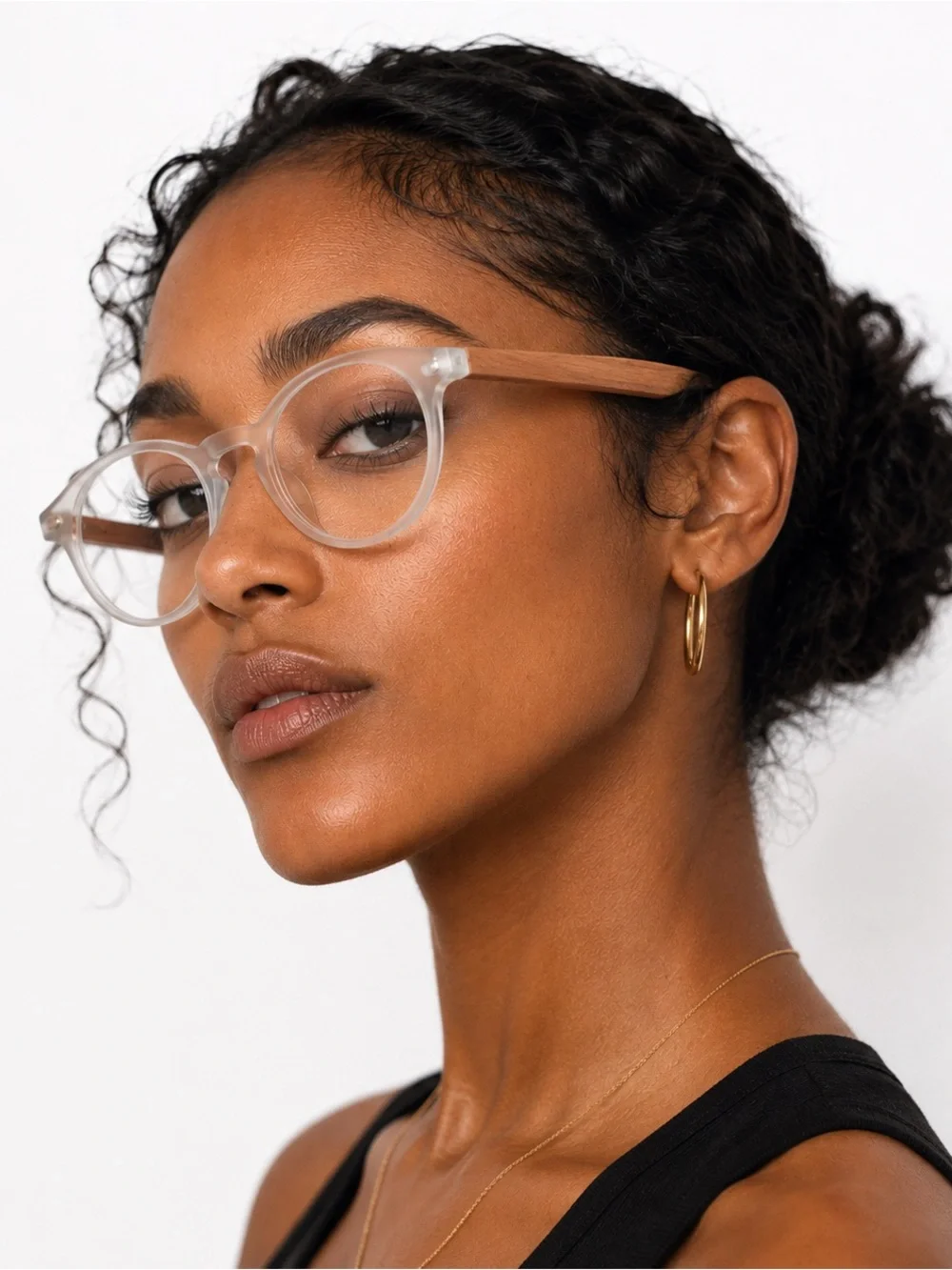 DRIFT Eyewear Clear Round Glasses Wood Temples Handmade USA Never Worn